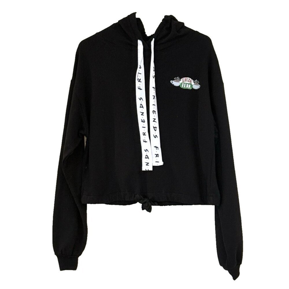 Friends TV Show Black Hoodie Sweatshirt Central Perk Tie Waist Women's Size Sm
